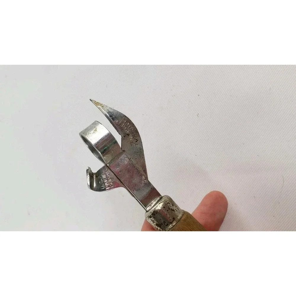 Vintage Multi Can Bottle Opener Tempered Tool‎ Steel Red Wood Chippy Handle USA